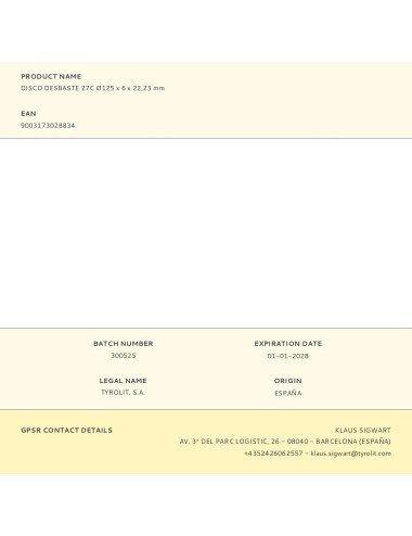 Disco desbaste 27c ø125 x 6 x 22,23 mm