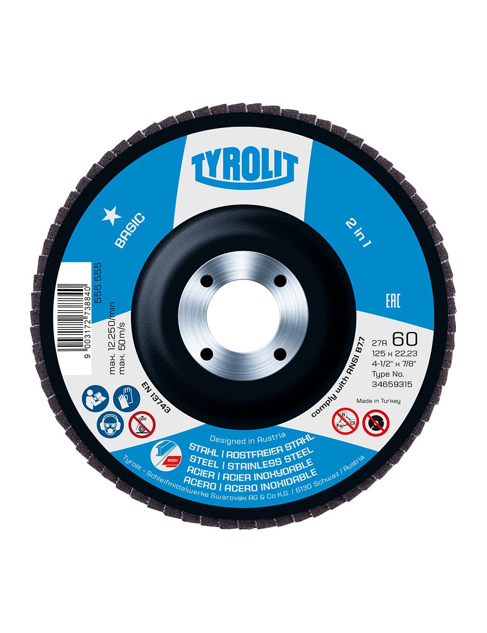 Disco láminas 27cla ø125 x 22,23 mm, grano 60