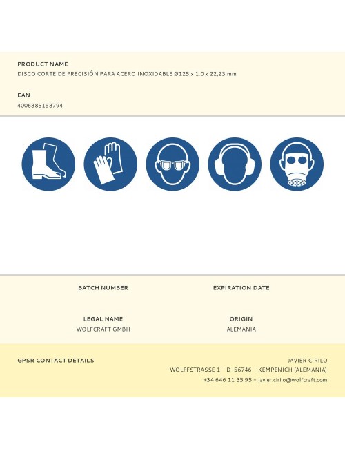 Disco corte de precisión para acero inoxidable ø125 x 1,0 x 22,23 mm