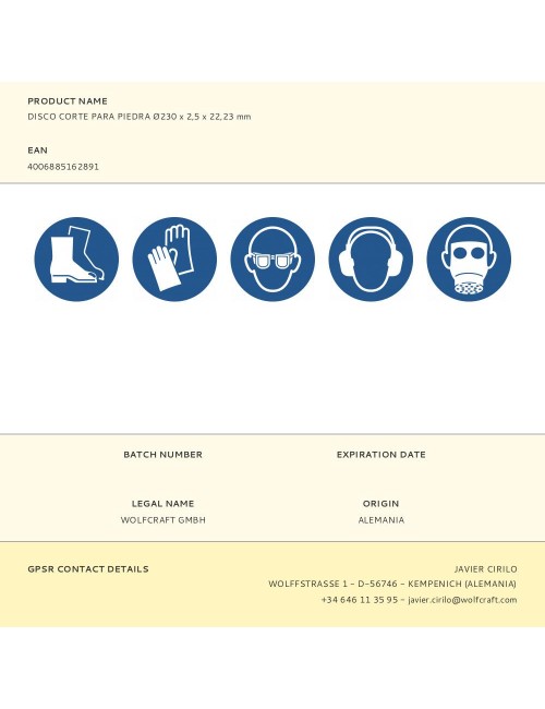 Disco corte para piedra ø230 x 2,5 x 22,23 mm