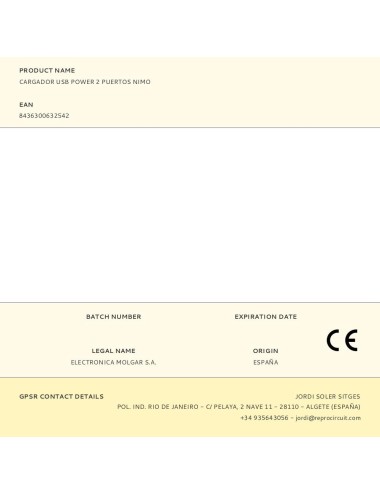 Cargador usb power 2 puertos nimo