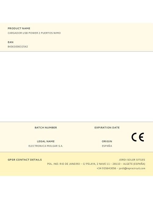 Cargador usb power 2 puertos nimo