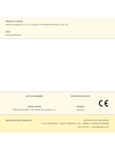 Enrollacables 25 m 3 g 1,50 mm 4 tomas bipolares con t/tl