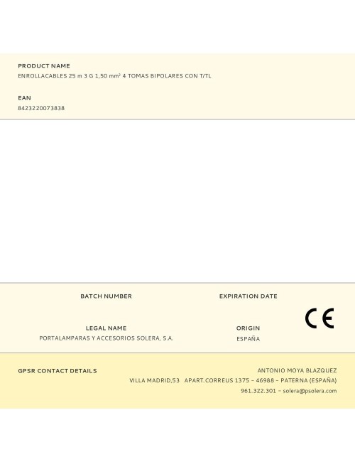 Enrollacables 25 m 3 g 1,50 mm 4 tomas bipolares con t/tl