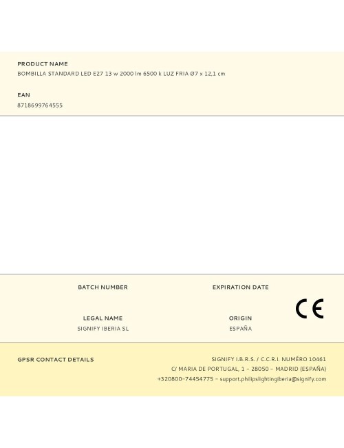 Bombilla standard led e27 13 w 2000 lm 6500 k luz fria ø7 x 12,1 cm