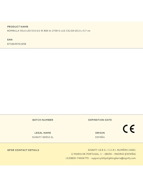 Bombilla vela led e14 6,5 w 806 lm 2700 k luz calida ø3,5 x 9,7 cm