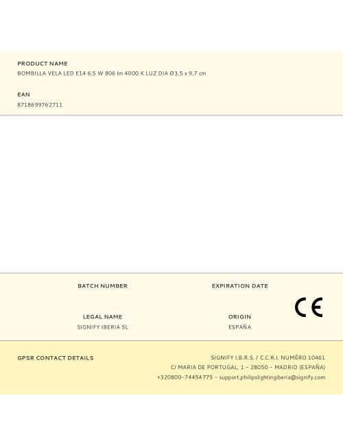 Bombilla vela led e14 6,5 w 806 lm 4000 k luz dia ø3,5 x 9,7 cm