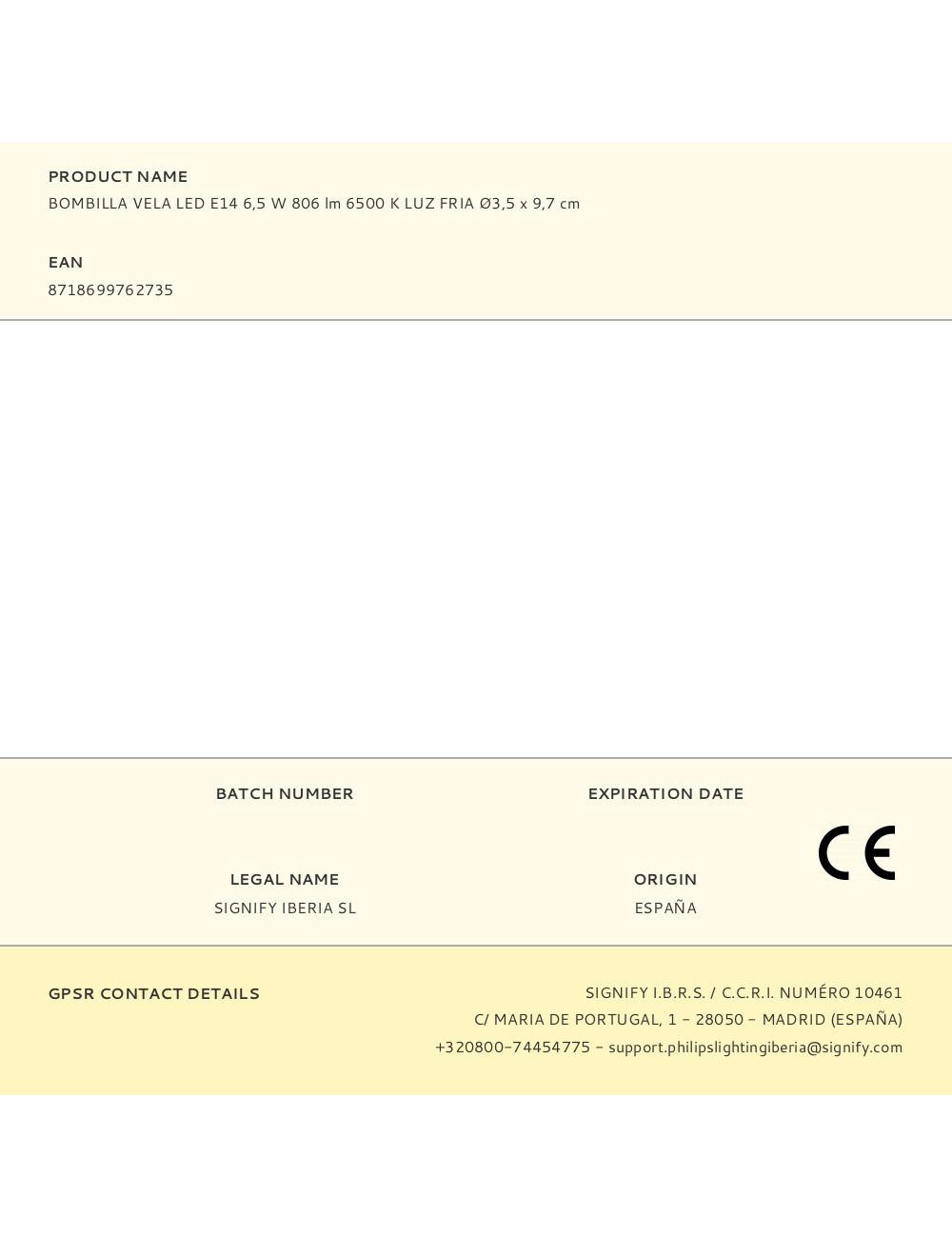 Bombilla vela led e14 6,5 w 806 lm 6500 k luz fria ø3,5 x 9,7 cm