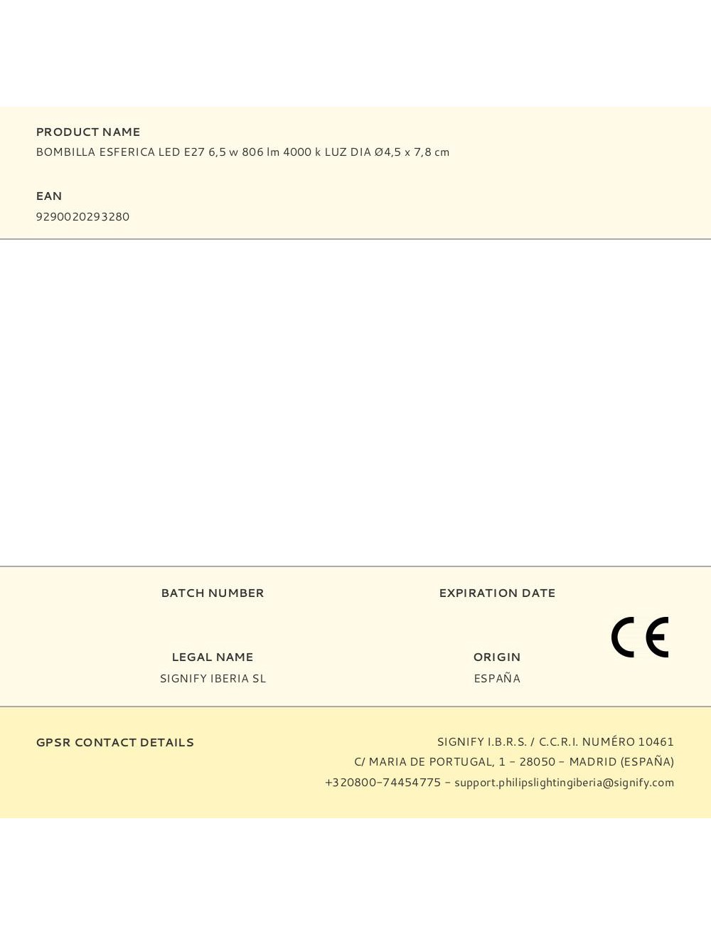 Bombilla esferica led e27 6,5 w 806 lm 4000 k luz dia ø4,5 x 7,8 cm