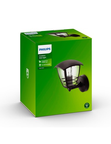 Aplique exterior creek e27 60 w sin bombilla, color negro, luz hacia arriba