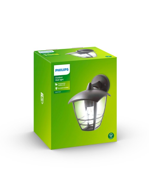 Aplique exterior creek e27 60 w sin bombilla, color negro, luz hacia abajo