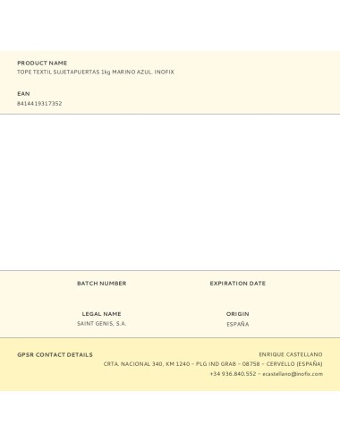 Tope textil sujetapuertas 1kg marino azul. inofix