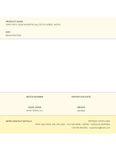 Tope textil sujetapuertas 1kg cactus verde. inofix