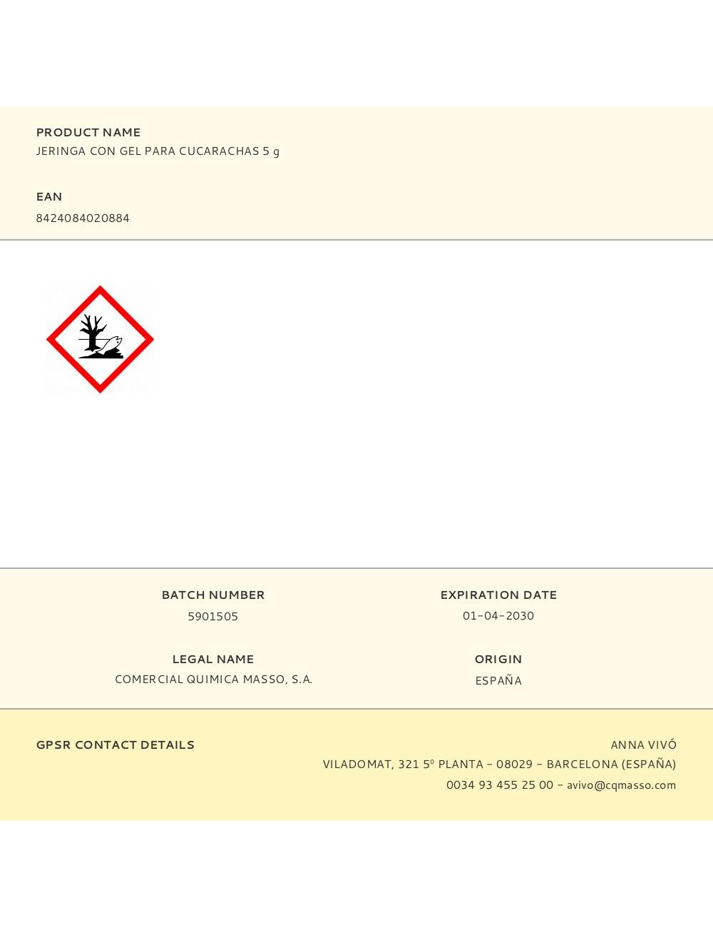 Jeringa con gel para cucarachas 5 g