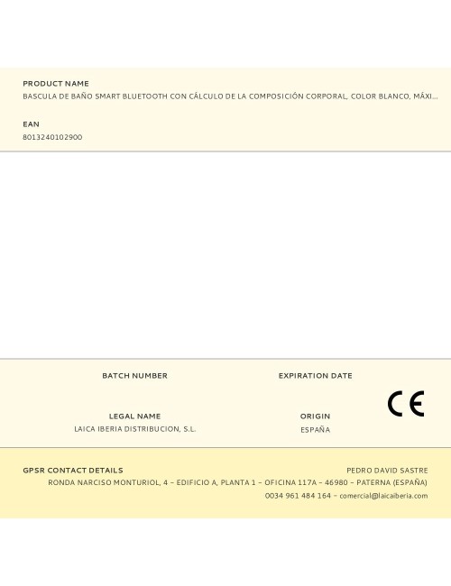 Bascula de baño smart bluetooth con cálculo de la composición corporal, color blanco, máximo 180 kg