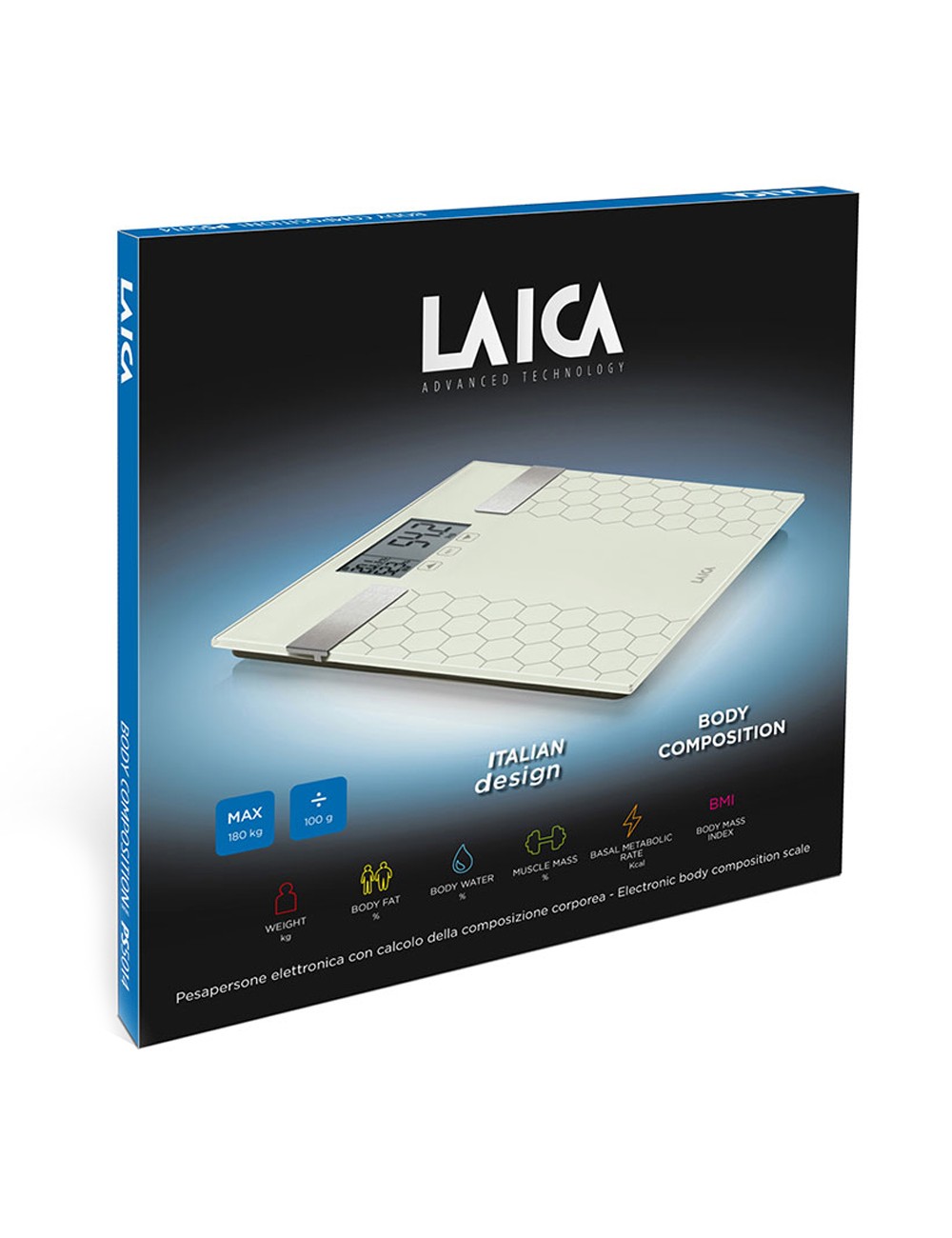 Bascula de baño digital con calculo de la composición corporal color blanco, máximo 180 kg