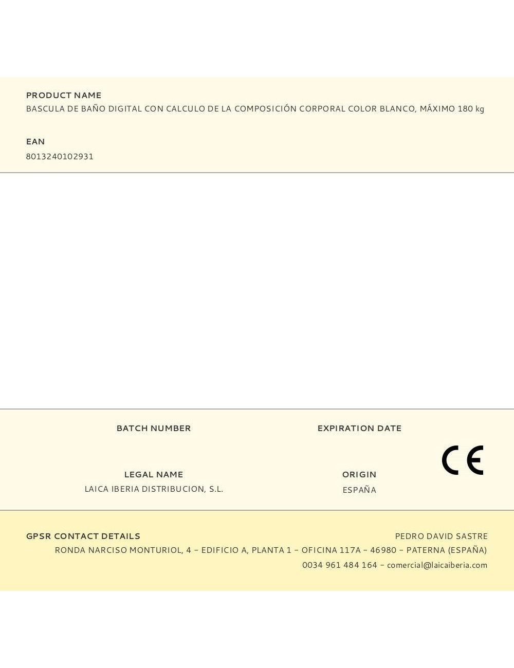 Bascula de baño digital con calculo de la composición corporal color blanco, máximo 180 kg