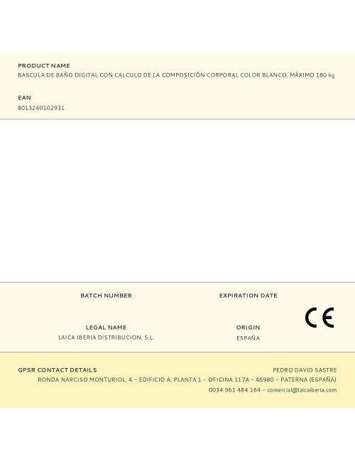 Bascula de baño digital con calculo de la composición corporal color blanco, máximo 180 kg