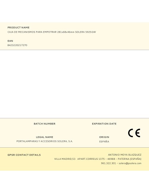Caja de mecanismos para empotrar 281x68x46mm solera 5925gw