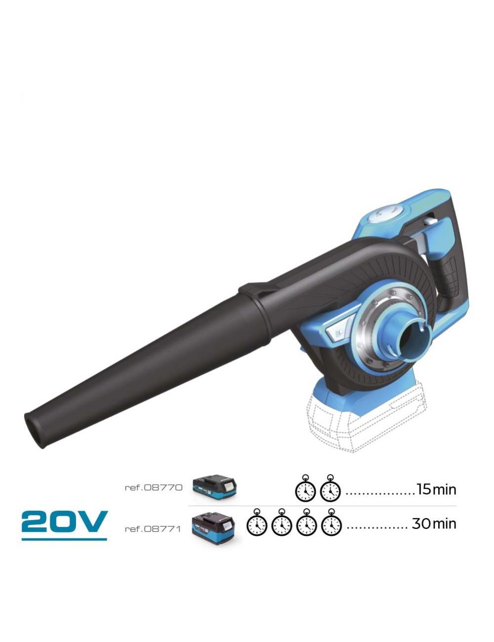 Aspirador soplador 20 v (sin batería ni cargador)