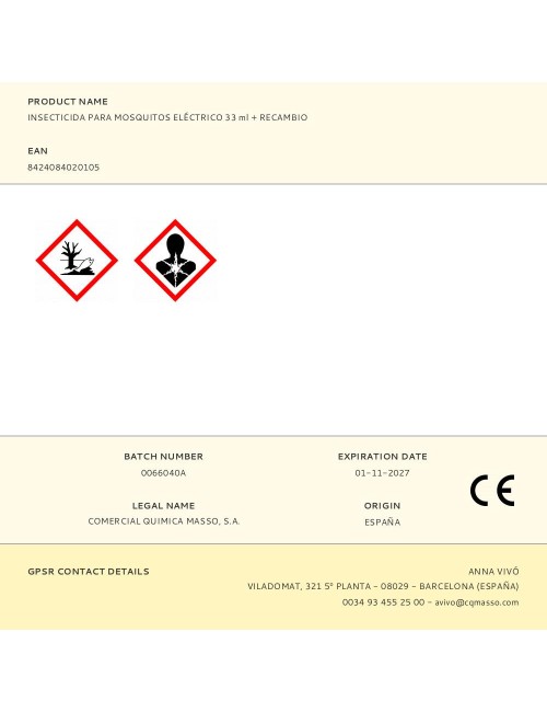 Insecticida para mosquitos eléctrico 33 ml + recambio