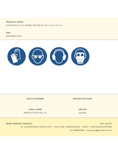 Almohadilla lija grano grueso 46, 9,5 x 12,2 x 0,7 cm