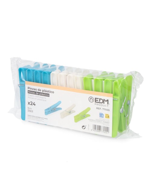 24 pinzas de plástico de colores variados 8 cm