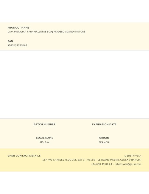 Caja metálica modelo scandi nature para galletas 500 g