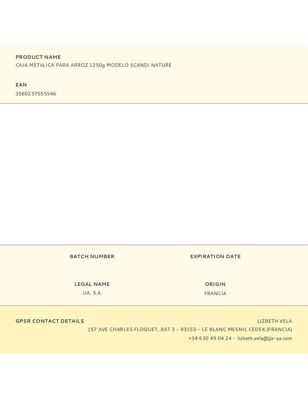 Caja metálica modelo scandi nature para arroz 1250 g