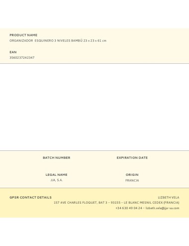 Organizador esquinero 3 niveles bambú 23 x 23 x 61 cm