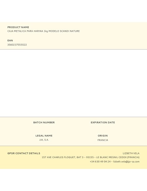 Caja metálica modelo scandi nature para harina 1 kg