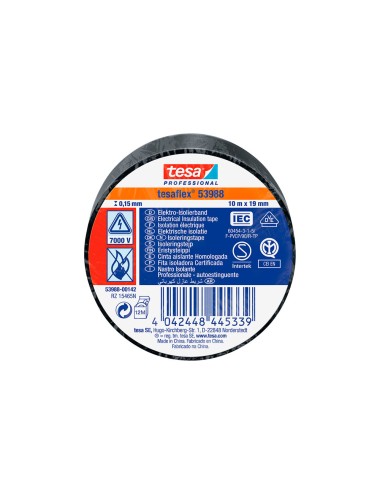 Cinta aislante homologada negra 19 mm x 10 m