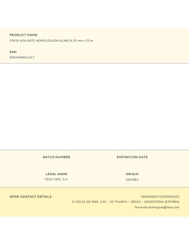 Cinta aislante homologada blanca 25 mm x 25 m