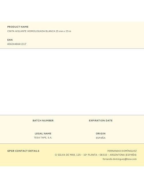 Cinta aislante homologada blanca 25 mm x 25 m