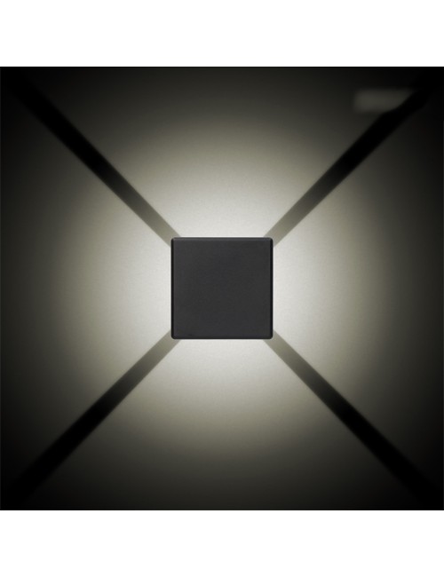 Aplique led cuadrado 4 proyecciones 6 w 516 lm 3000 k luz calida ip54 11.5 x 11.5 x 5 cm