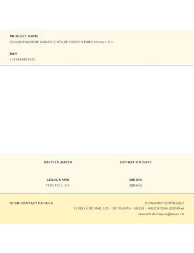 Organizador de cables cinta de cierre negro 10 mm x 5 m