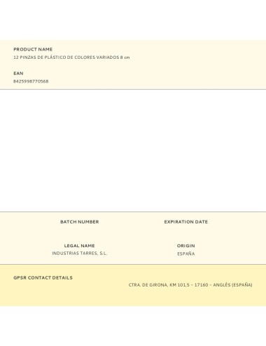 12 pinzas de plástico de colores variados 8 cm