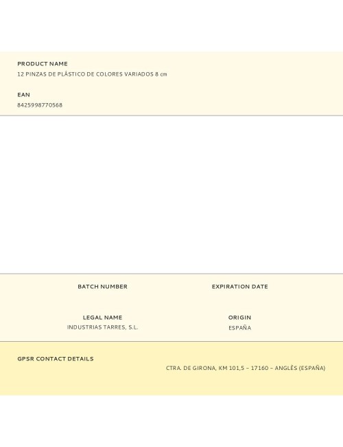 12 pinzas de plástico de colores variados 8 cm