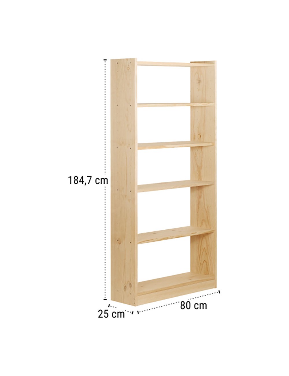 Libreria gala 6 baldas de 80cm pino macizo 79,6x25x184,7cm astigarraga