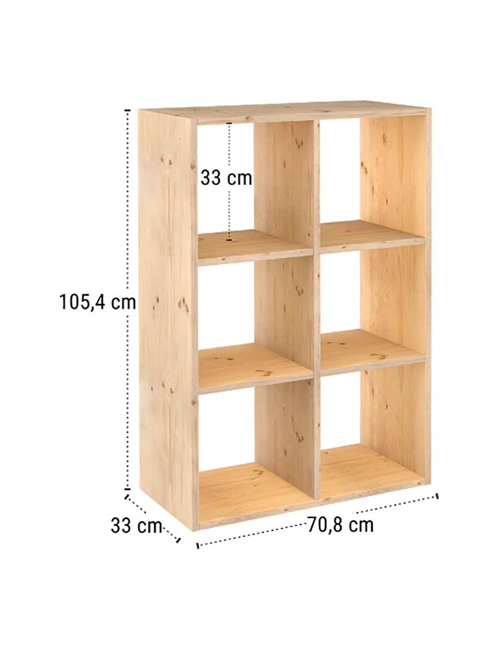 Estanteria modular 6 cubos dinamic pino macizo 70,8 x 33 x 105,4 cm