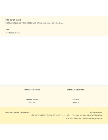 Portarrollos de repuesto wc de bambú 36 x 14.5 x 14.5 cm