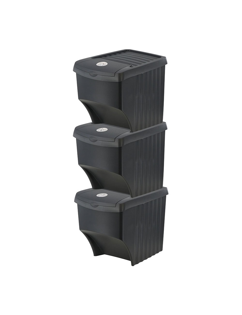 Sistema de 3 cubos apilables para reciclaje 39,2 x 29,3 x 45,6 cm, 3 x 22 l