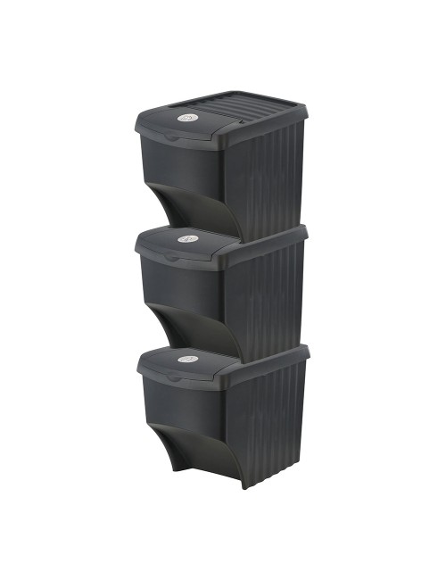 Sistema de 3 cubos apilables para reciclaje 39,2 x 29,3 x 45,6 cm, 3 x 22 l