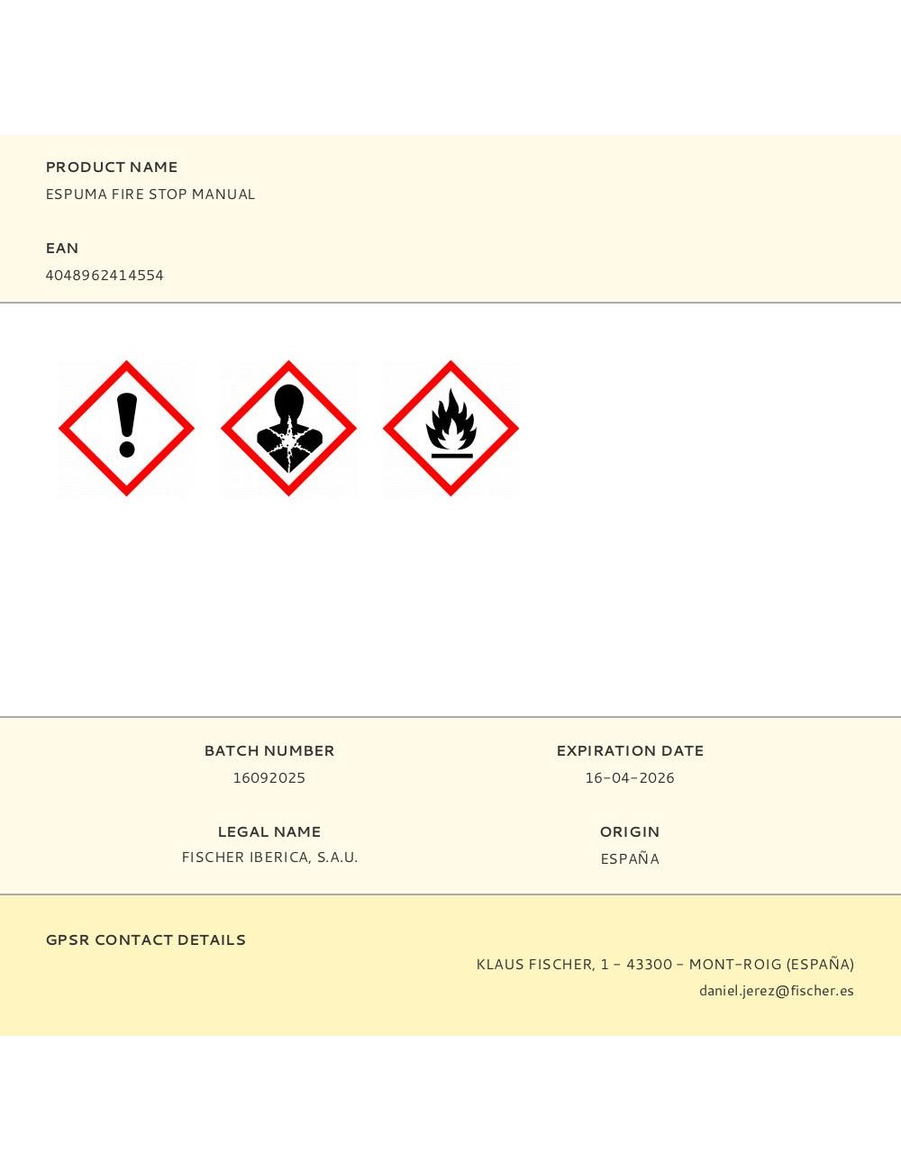 Espuma fire stop manual