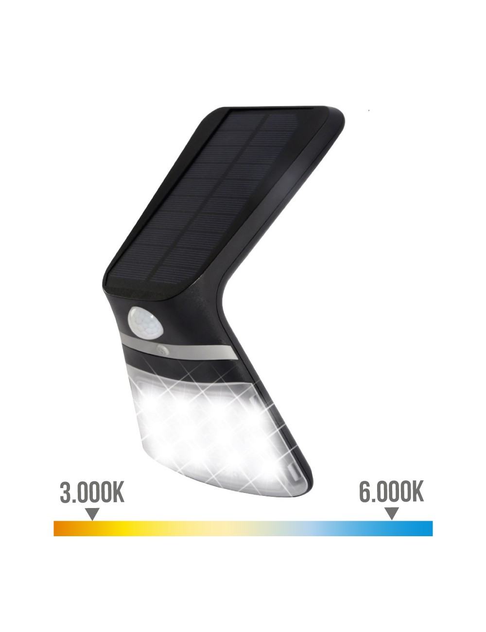 Aplique solar 3,5w 430lm recargable sensor presencia (2-8m) color negro 10,5x13cm edm