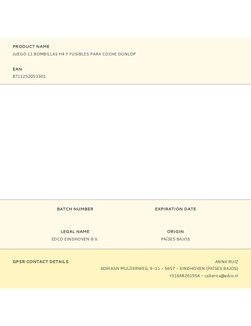 Juego 11 bombillas h4 y fusibles para coche dunlop