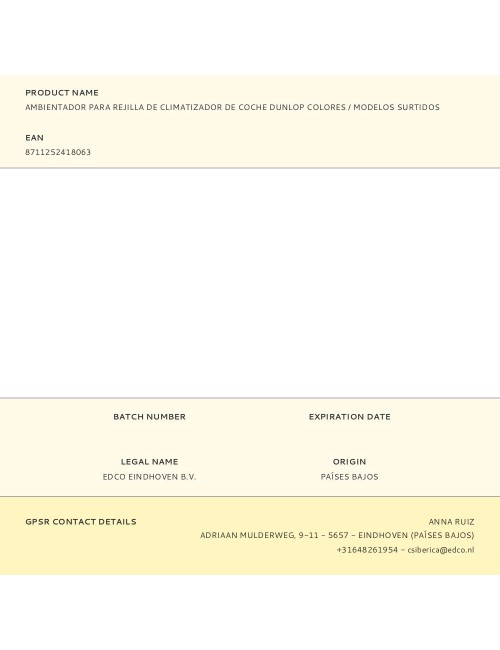 Ambientador para rejilla de climatizador de coche dunlop colores / modelos surtidos