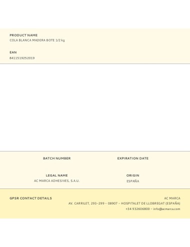 Cola blanca madera bote 1/2 kg