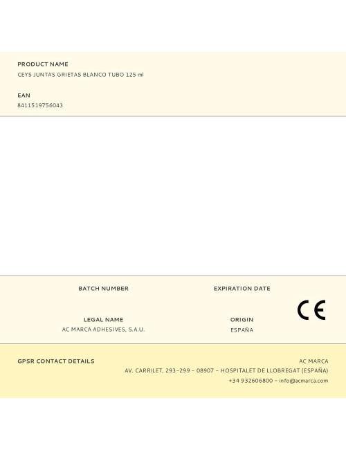 Masilla acrílica para juntas grietas interior blanco tubo 125 ml