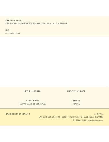 Cinta doble cara montack agarre total 19 mm x 2,5 m, blister